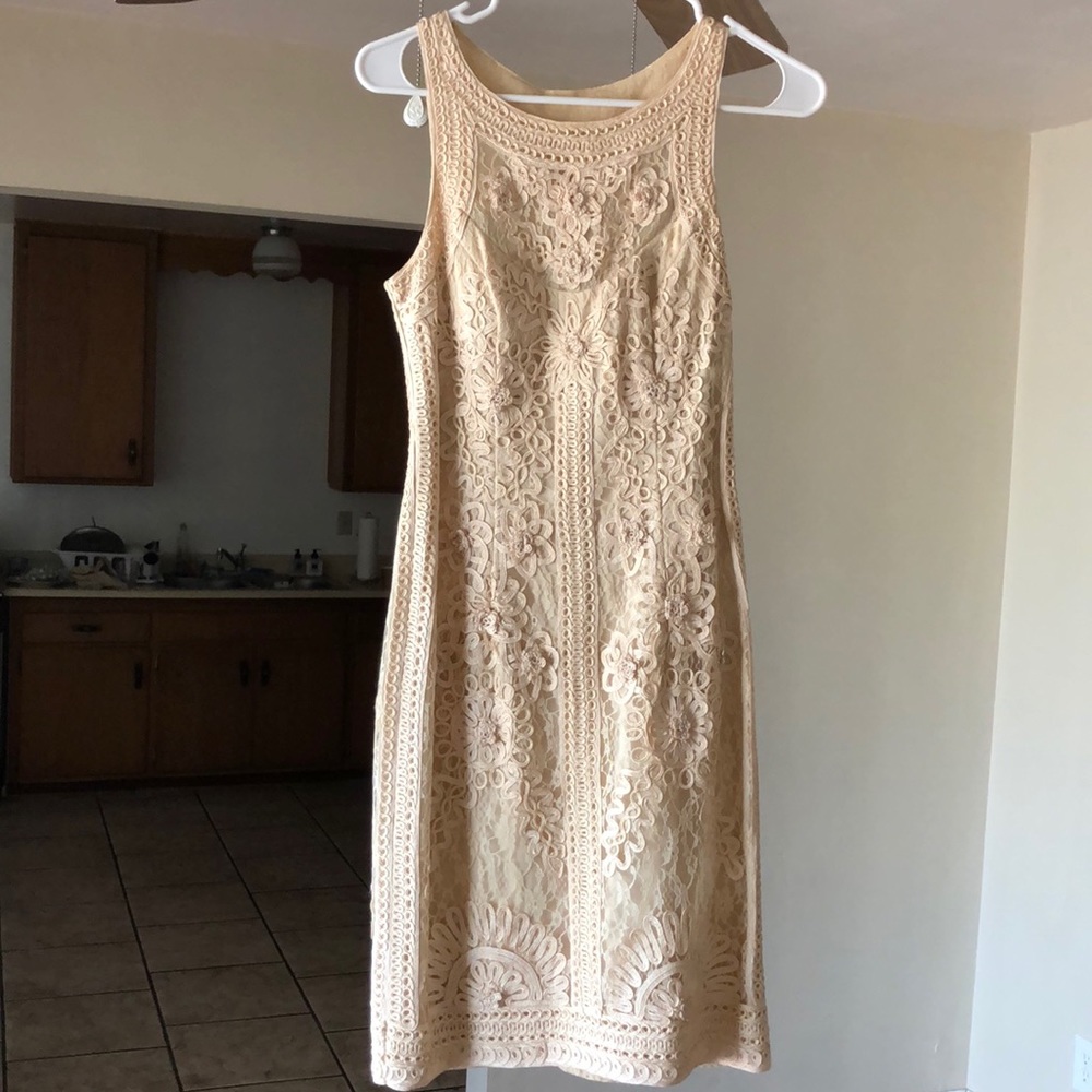 Sue Wong Beige Fitted Cocktail Dress